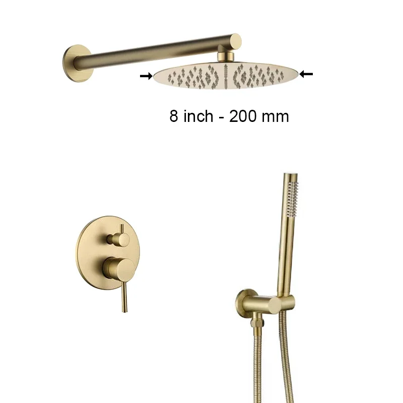 Bathroom Shower Set with Rain Shower Head & Handheld Shower Wall Mounted Round Bath Faucet 8/10/12 Inch Brushed Gold, Rose, Grey - Image 7