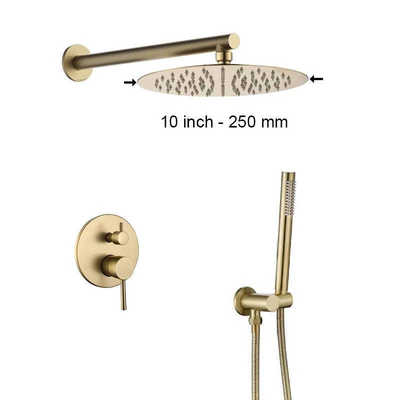 Bathroom Shower Set with Rain Shower Head & Handheld Shower Wall Mounted Round Bath Faucet 8/10/12 Inch Brushed Gold, Rose, Grey - Image 8