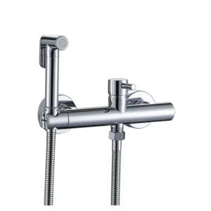 S56d0e4d67caa49bf9d021c8fa460245a3.webp Matte Black & Chrome Bathroom Bidet Sprayer Kit. Solid Brass Hot and Cold Mixer Wall Mounted Bidet Faucet