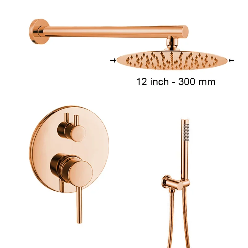 Bathroom Shower Set with Rain Shower Head & Handheld Shower Wall Mounted Round Bath Faucet 8/10/12 Inch Brushed Gold, Rose, Grey - Image 20