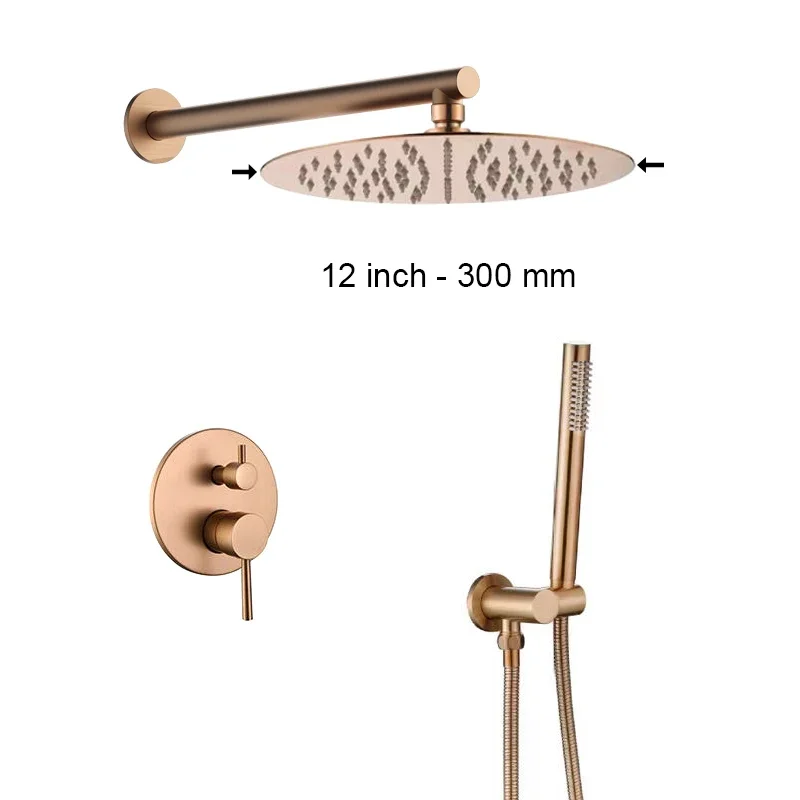Bathroom Shower Set with Rain Shower Head & Handheld Shower Wall Mounted Round Bath Faucet 8/10/12 Inch Brushed Gold, Rose, Grey - Image 23