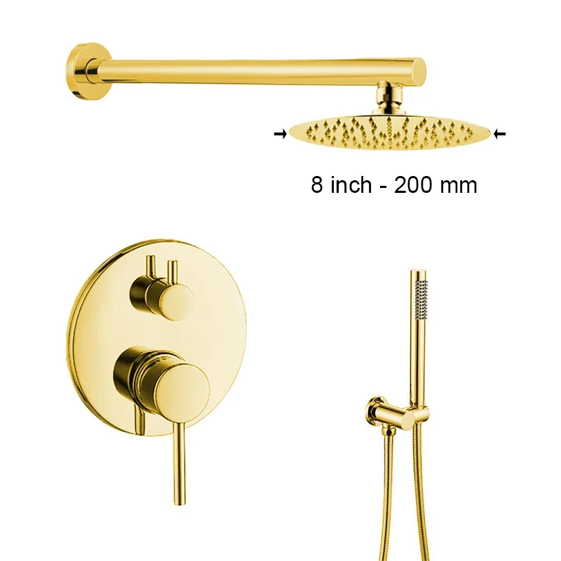Bathroom Shower Set with Rain Shower Head & Handheld Shower Wall Mounted Round Bath Faucet 8/10/12 Inch Brushed Gold, Rose, Grey - Image 17