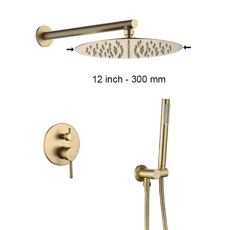 Bathroom Shower Set with Rain Shower Head & Handheld Shower Wall Mounted Round Bath Faucet 8/10/12 Inch Brushed Gold, Rose, Grey - Image 21