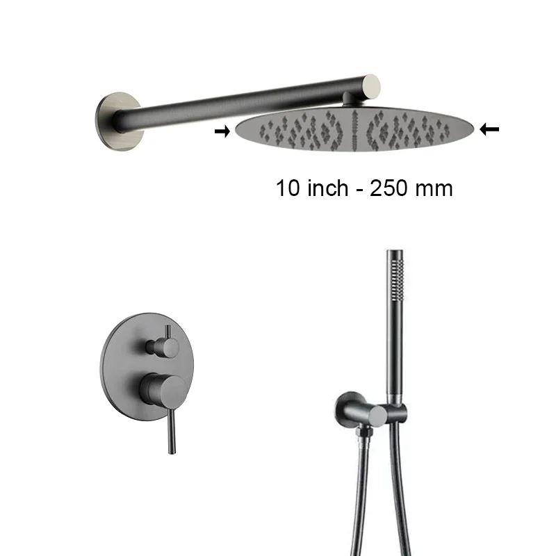 Bathroom Shower Set with Rain Shower Head & Handheld Shower Wall Mounted Round Bath Faucet 8/10/12 Inch Brushed Gold, Rose, Grey - Image 26