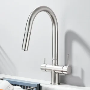 Sc60e0e6608c94b798364878f796e12d8Y.webp Pure Water Filter Kitchen Faucet Pull Out Flexible Kitchen Faucets Dual Handle Stainless Steel 2 in 1 Hot Cold Water Mixer Tap