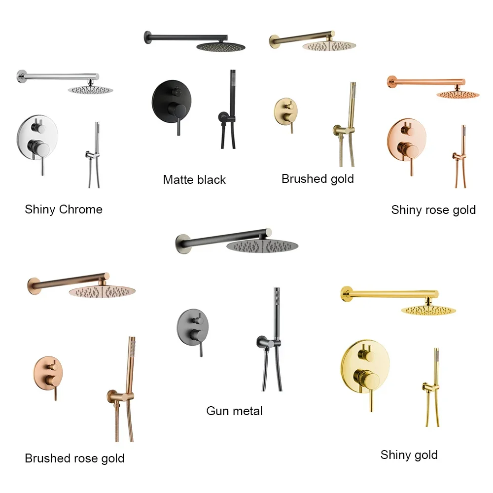 Bathroom Shower Set with Rain Shower Head & Handheld Shower Wall Mounted Round Bath Faucet 8/10/12 Inch Brushed Gold, Rose, Grey - Image 2