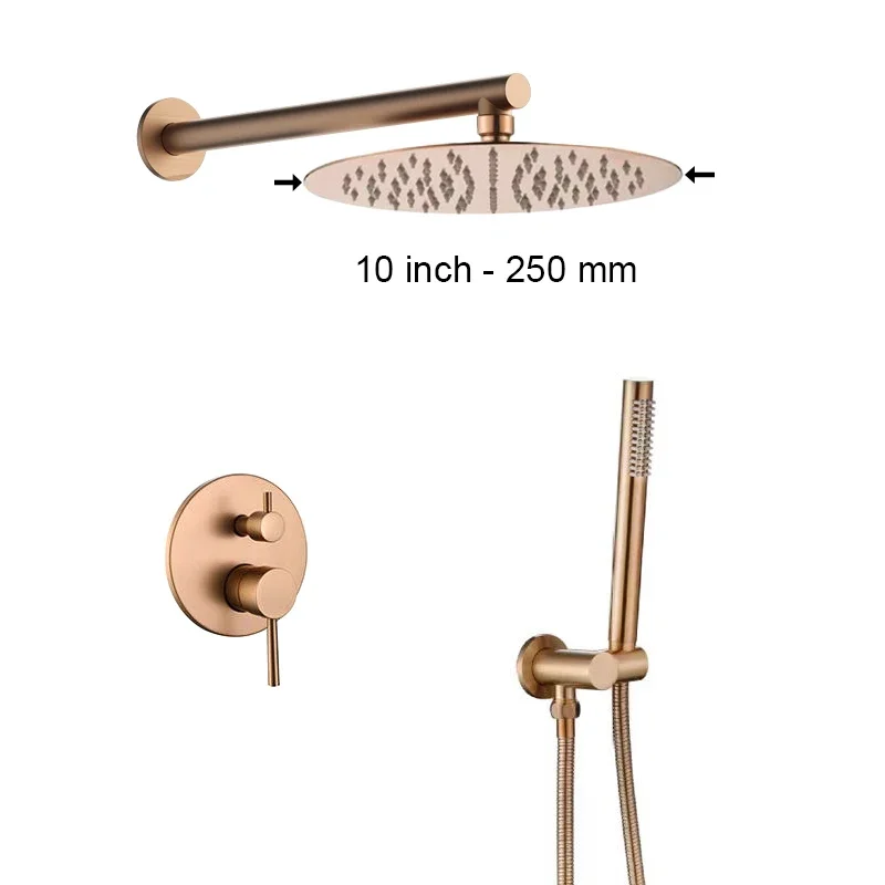 Bathroom Shower Set with Rain Shower Head & Handheld Shower Wall Mounted Round Bath Faucet 8/10/12 Inch Brushed Gold, Rose, Grey - Image 25